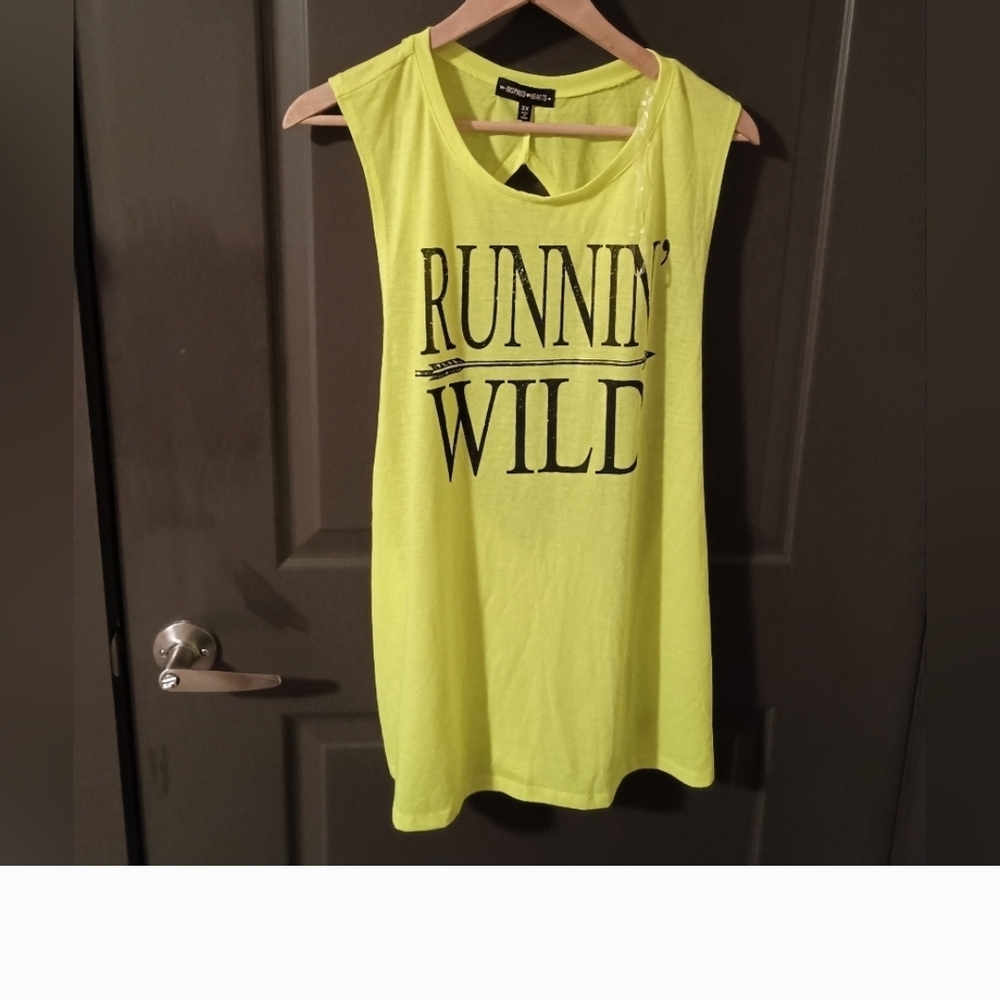 NEW Inspired Hearts Neon Yellow Graphic Muscle Tee